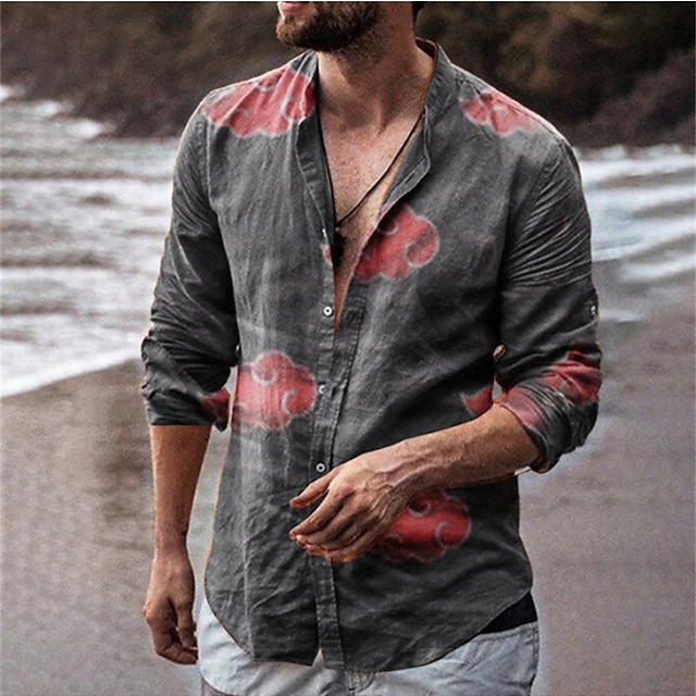  Men's Shirt Floral Turndown Gray Outdoor Street Button-Down Print Clothing Apparel Fashion Casual Breathable Comfortable / Long Sleeve / Long Sleeve