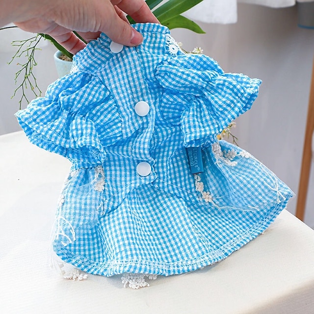  Dog Cat Dress Embroidered Adorable Cute Dailywear Casual / Daily Dog Clothes Puppy Clothes Dog Outfits Soft Blue Costume for Girl and Boy Dog Polyester XS S M L XL