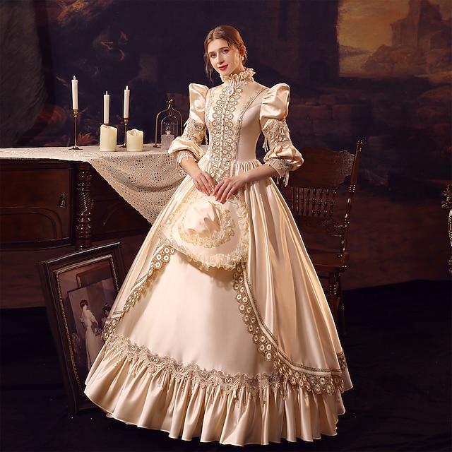 Gothic Victorian Vintage Inspired Dress Cocktail Dress Prom Dress Princess Shakespeare Bridal Solid Color Ball Gown Stand Collar Fancy Dress Women's R