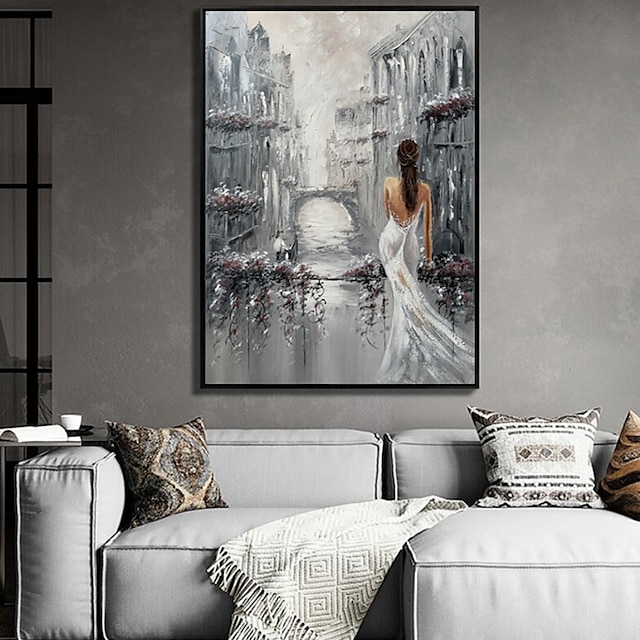 Home & Garden Wall Art | Hand-painted oil painting abstract modern light Sexy Lady living room luxury bedroom City Impression oi