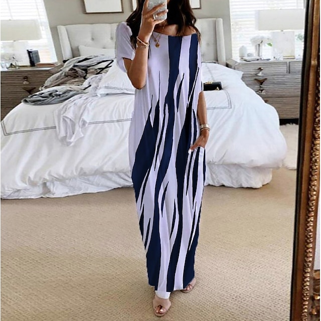 Womens Clothing Womens Sleep & Lounge | Womens Loungewear Nightshirt Stripe Comfort Sweet Home Daily Polyester One Shoulder Shor