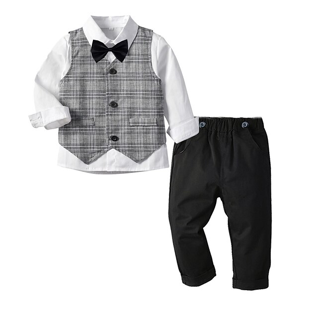 Baby & Kids Boys Clothing | Kids Unisex Shirt & Pants Clothing Set 4 Pieces Long Sleeve Multi color Plaid Solid Color Formal Gen