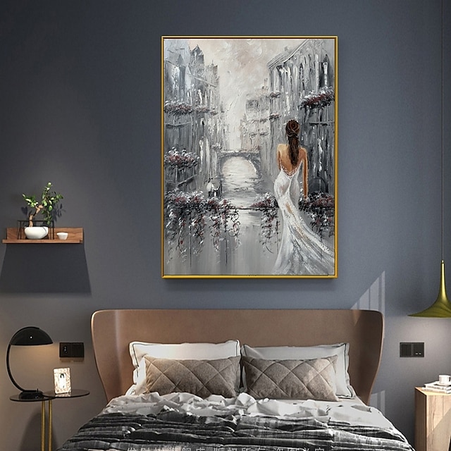 Home & Garden Wall Art | Hand-painted oil painting abstract modern light Sexy Lady living room luxury bedroom City Impression oi