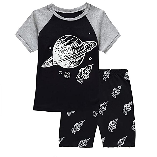 Baby & Kids Boys Clothing | Kids Boys T-shirt & Shorts Clothing Set 2 Pieces Short Sleeve Black Galaxy Crewneck Print Street Spo