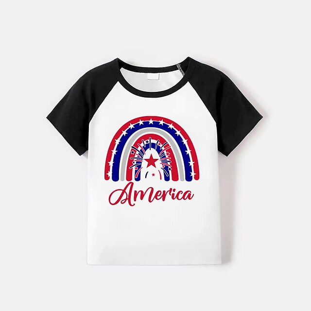 Baby & Kids Matching Outfits | Family Look American Independence Day T shirt Tops Rainbow Star Letter Causal Patchwork White Sho