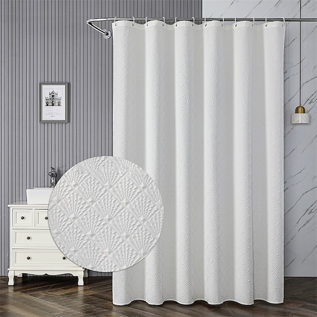  vit duschdraperi, vattentät ny teknologi duschdraperier för badrum, vattentäta duschdraperier med 12 krokar 72 x 72 tum, bubbelprocess tredimensionell polyesterfiber baddekor