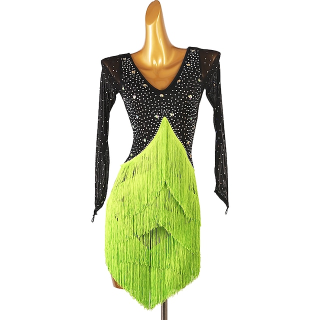  Latein-Tanz Kleid Quaste Kristalle / Strass Damen Leistung Ausbildung Langarm Spandex