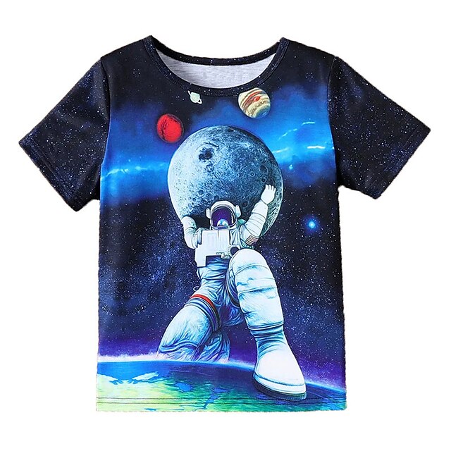 Baby & Kids Boys Clothing | Kids Boys T shirt Short Sleeve 3D Print Astronaut Space Crewneck Blue Children Tops Spring Summer Ac