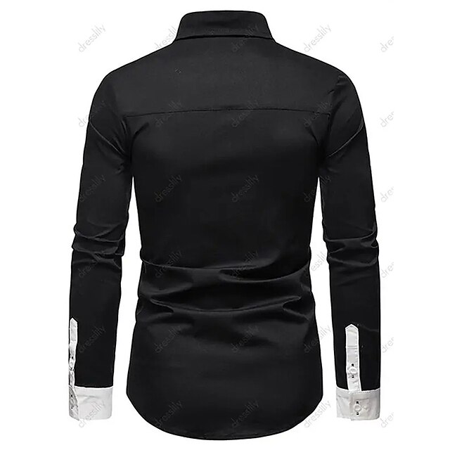 Mens Clothing Mens Shirts | Mens Shirt Graphic Color Block Turndown Street Casual Button-Down Long Sleeve Tops Casual Fashion Br