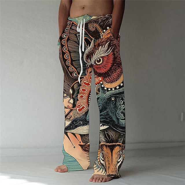  Homens Calças Calça verão Calças de praia Design de cordão elástico Bolso frontal Perna reta Animal Pássaro Estampas Abstratas Conforto Macio Casual Diário Moda Designer Cinza branco Branco