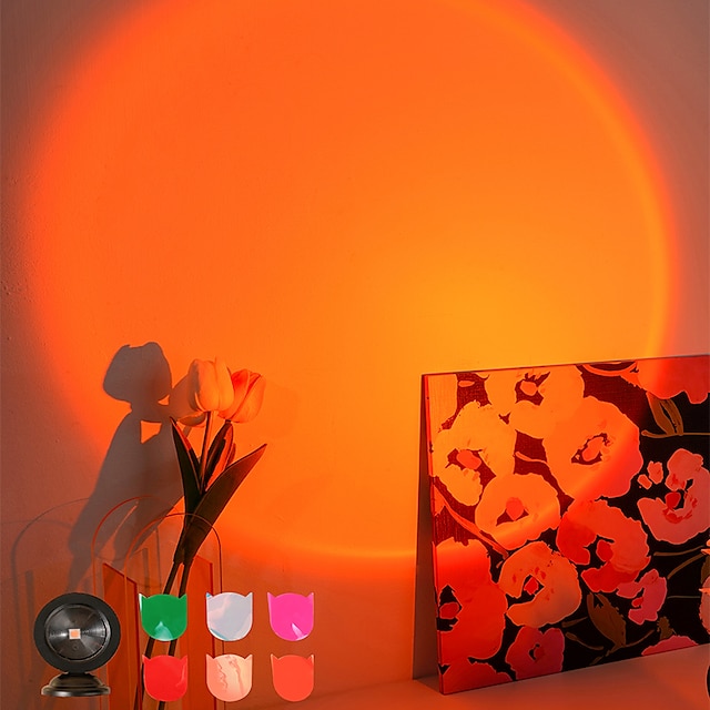  Mini Sunset Lamp Projection Multi-color USB Plug-in Portable Sunset Night Light Romantic Visual LED Light with Tripod Sunset Floor Lamp Light for Photography Home Party Bedroom