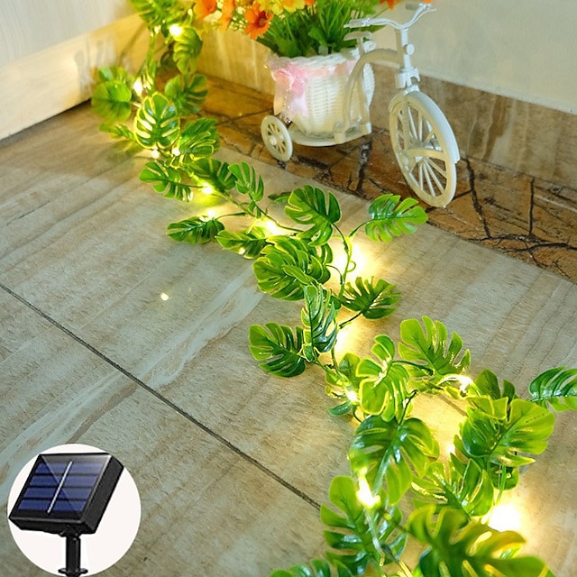  Outdoor Solar Roses Leaves Rattan String Lights 2m 20leds Fairy String Lights IP65 Waterproof Christmas Wedding Party Garden Patio Balcony Home Outdoor Decoration