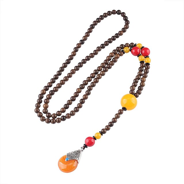 Shoes & Bags Fashion Accessories | 1pc Pendant Necklace Beaded Necklace For Mens Womens Resin Yellow Street Gift Beach Wooden Re