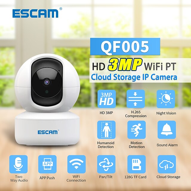  ESCAM ESCAM QF005 IP Camera 3MP PTZ WIFI Motion Detection Night Vision With Audio Indoor Support 128 GB