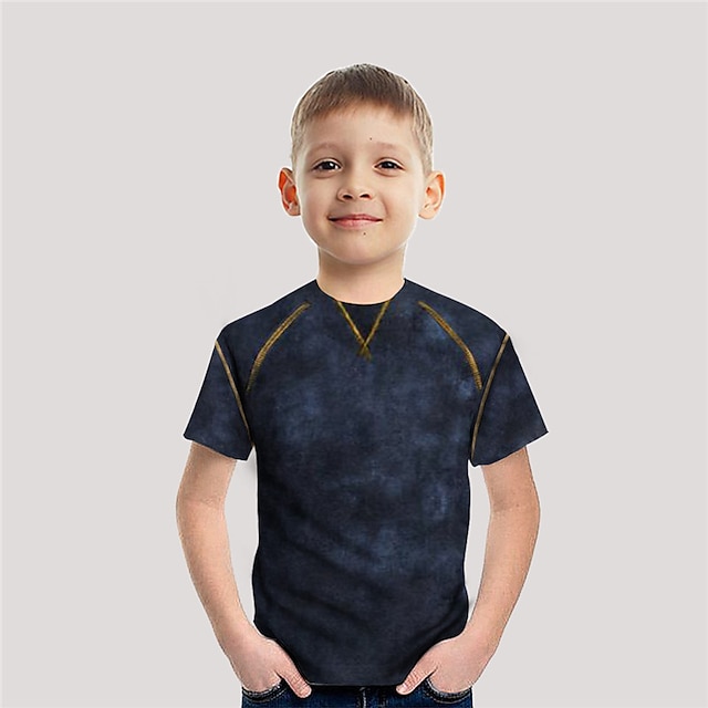 Baby & Kids Boys Clothing | Kids Boys T shirt Short Sleeve 3D Print Gradient Crewneck Blue Children Tops Spring Summer Active Fa