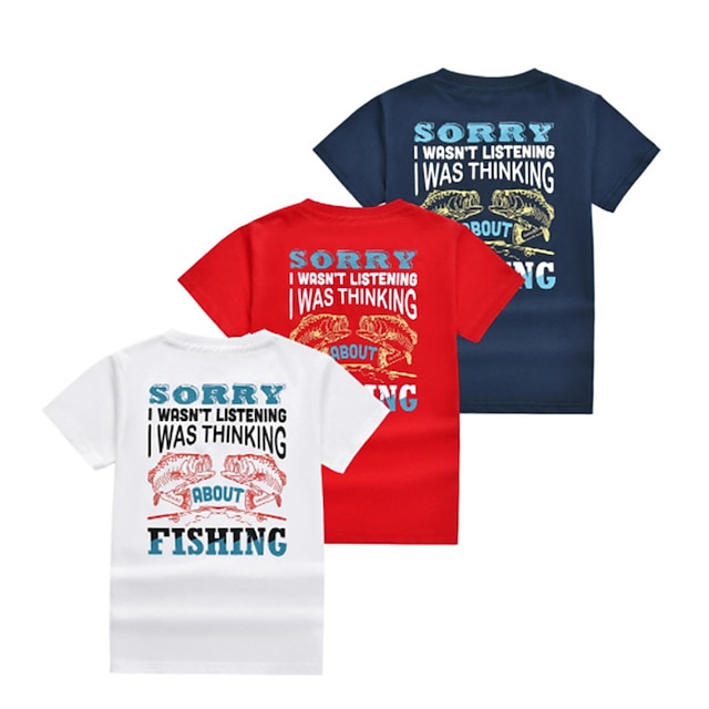 Baby & Kids Boys Clothing | Kids Boys T shirt Short Sleeve 3D Print Letter Animal Crewneck White Red Navy Blue Children Tops Spr