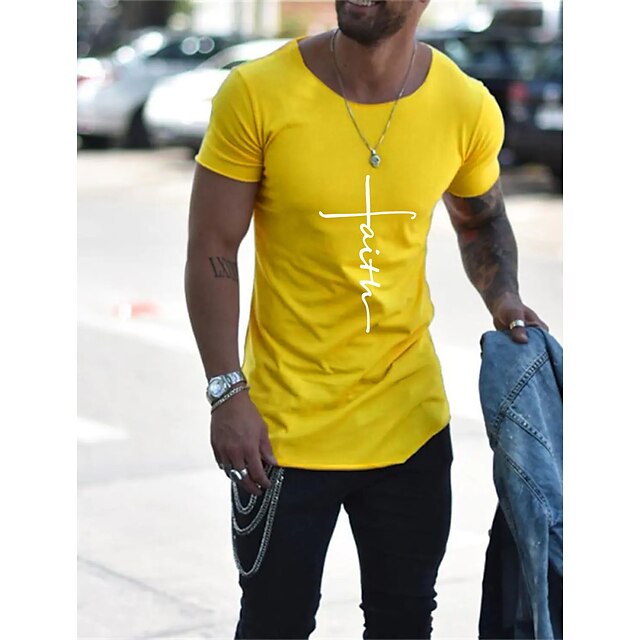 Mens Clothing Mens Tees & Tank Tops | Mens T shirt Tee Print Letter Round Neck Casual Daily Print Short Sleeve Tops Simple Basic