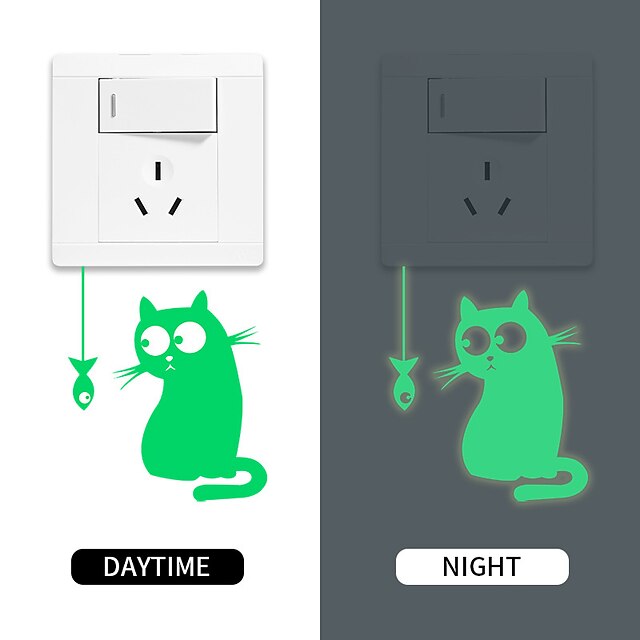 Home & Garden Home Decor | Light Switch Stickers Cartoon Little Fish kitty Blue Green Pink Luminous Wall Stickers Switch Wall De