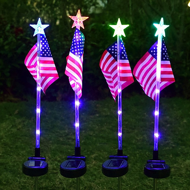  4 buc lumini steag american ziua independenței lumini cu LED pentru grădină solară iluminat decorativ în aer liber lumini cu LED rezistente la apă pentru decorarea străzii de grădină de acasă