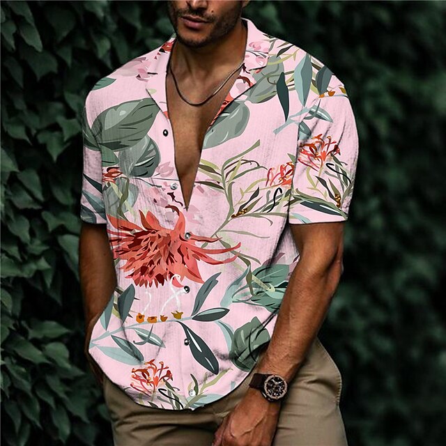 Mens Clothing Mens Shirts | Mens Shirt Print Floral Turndown Street Casual Button-Down Print Short Sleeve Tops Designer Casual F