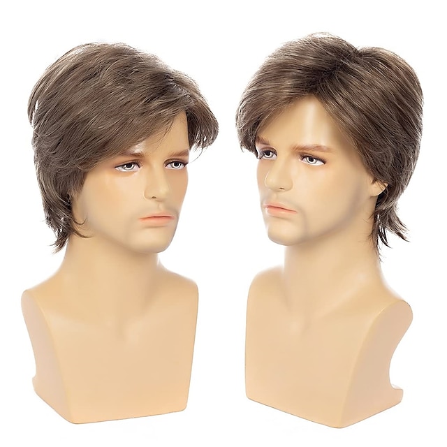 Beauty & Hair Wigs & Hair Pieces | Mens Brown Wig Short Straight Ash Brown Synthetic Cosplay Wig - GD86786