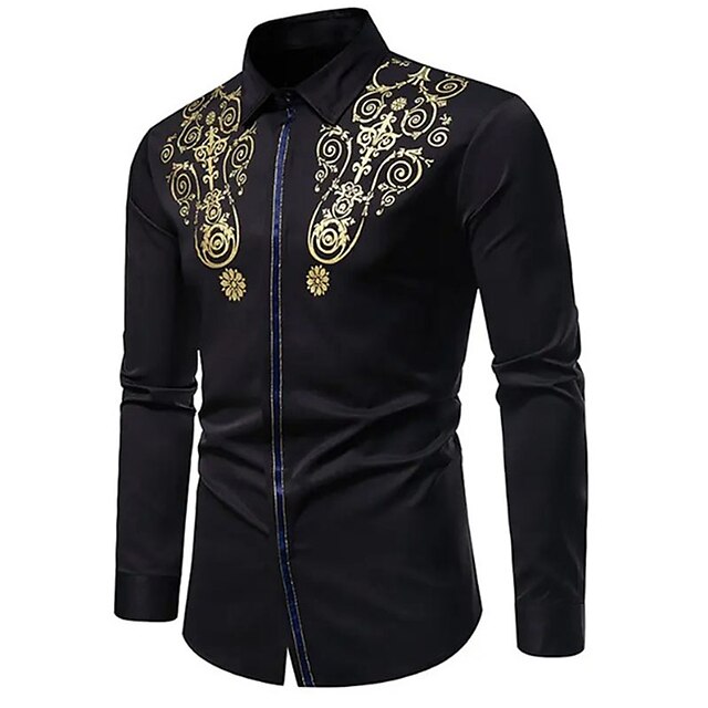 Mens Clothing Mens Shirts | Mens Shirt Floral Turndown Street Casual Button-Down Long Sleeve Tops Casual Fashion Comfortable Bla