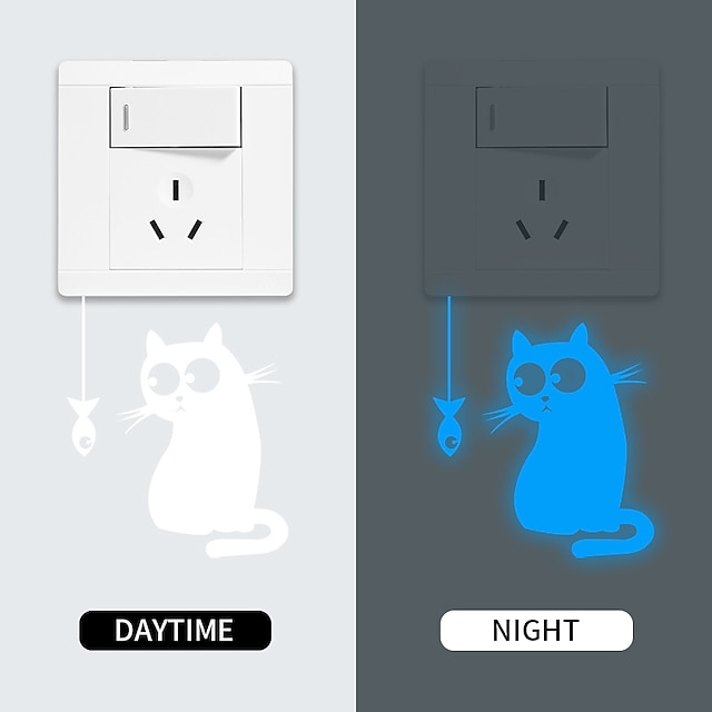 Home & Garden Home Decor | Light Switch Stickers Cartoon Little Fish kitty Blue Green Pink Luminous Wall Stickers Switch Wall De