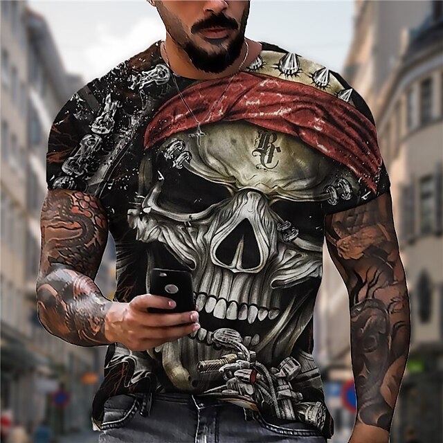 Mens Clothing Mens Tees & Tank Tops | Mens Unisex T shirt Tee 3D Print Graphic Prints Skull Crew Neck Street Daily Print Short S