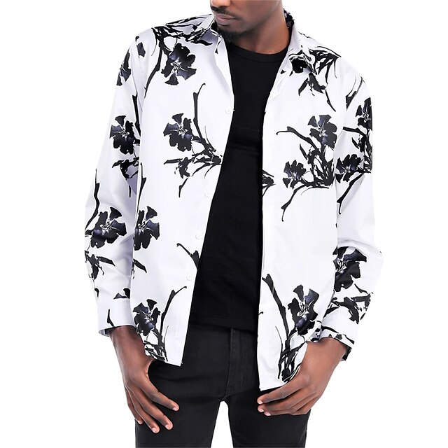 Mens Clothing Mens Shirts | Mens Shirt Floral Graphic Turndown Casual Daily Button-Down Long Sleeve Tops Casual Fashion Breathab