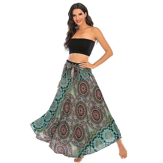 Womens Clothing Womens Bottoms | Womens Fashion Swing Skirts Holiday Vacation Graphic Print Green Blue Pink One-Size / Maxi / Lo