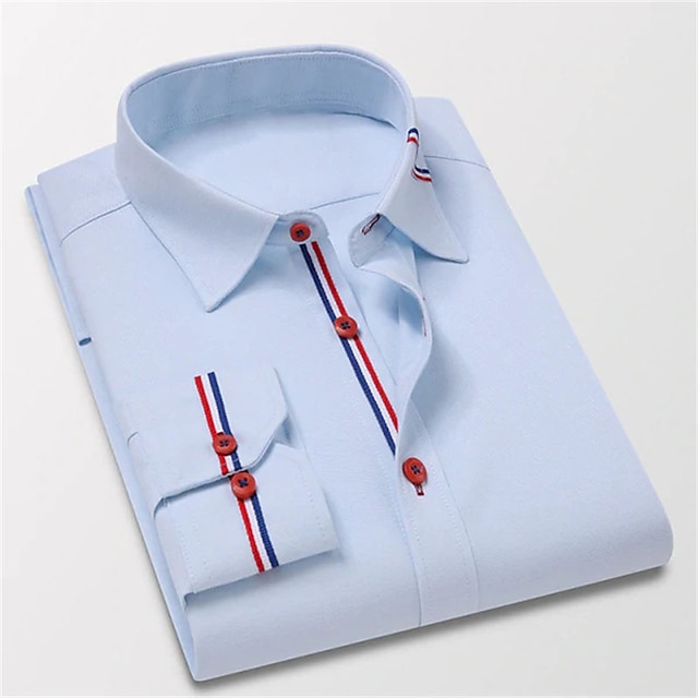  رجالي قميص رسمي زر حتى القميص قميص بياقة طوي ربيع & الصيف كم طويل أبيض أحمر أزرق البحرية 平织 زفاف الأماكن المفتوحة ملابس زر أسفل