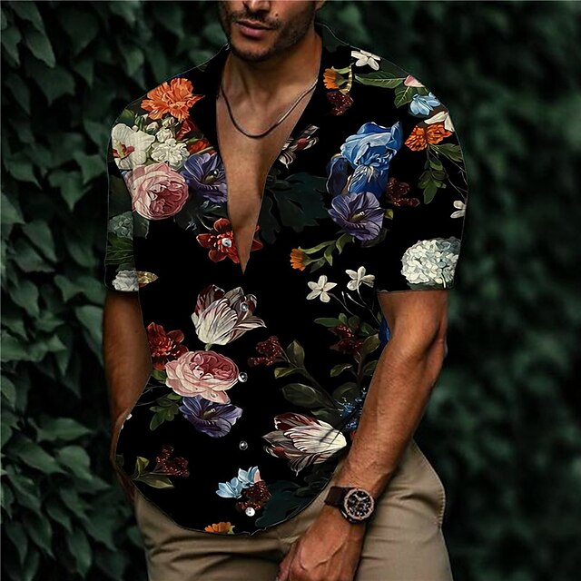 Mens Clothing Mens Shirts | Mens Shirt Print Floral Turndown Street Casual Button-Down Print Short Sleeve Tops Designer Casual F