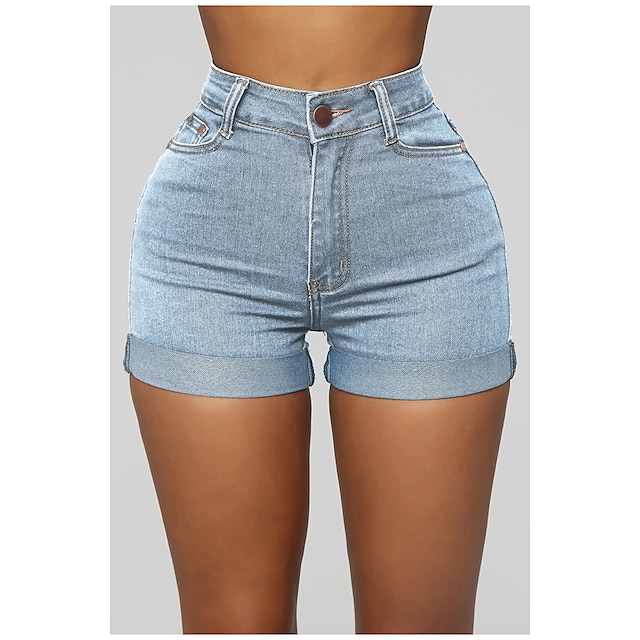 Womens Clothing Womens Bottoms | Womens Fashion Jeans Shorts Hot Pants Side Pockets Short Pants Casual Weekend Micro-elastic Sol