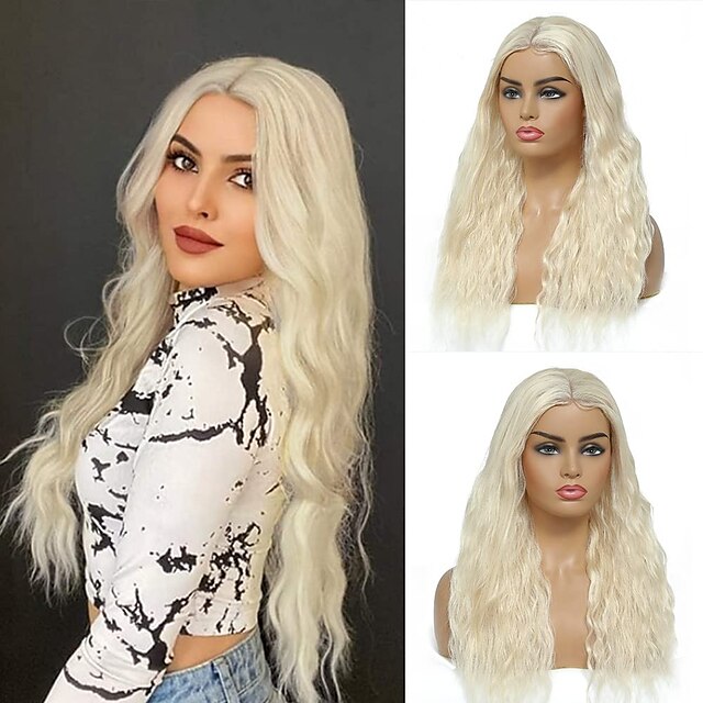 Beauty & Hair Wigs & Hair Pieces | Blonde Wig Long Curly Synthetic Wigs for WomenWith Baby Hair Platinum Blonde Wig Middle Part 