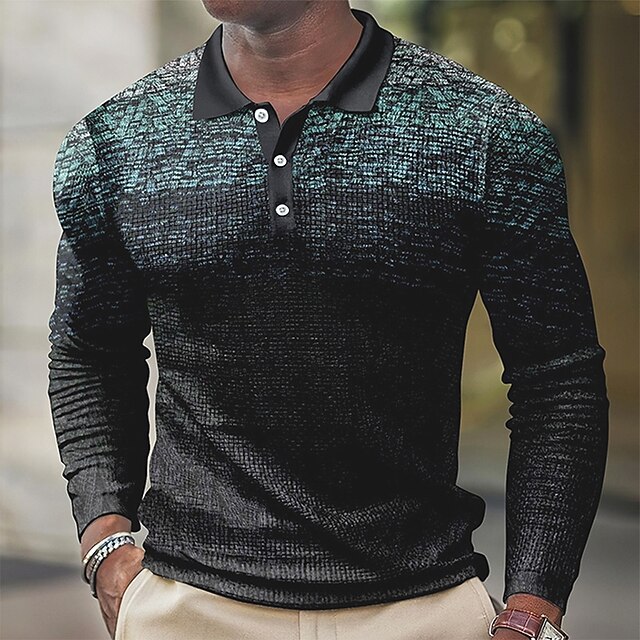 Men's Polo Shirt Golf Shirt Outdoor Street Polo Collar Classic Long Sleeve Fashion Casual Graphic Striped Button Front Button-Down Spring &  Fall Regular Fit Navy Blue Blue Khaki Polo Shirt4