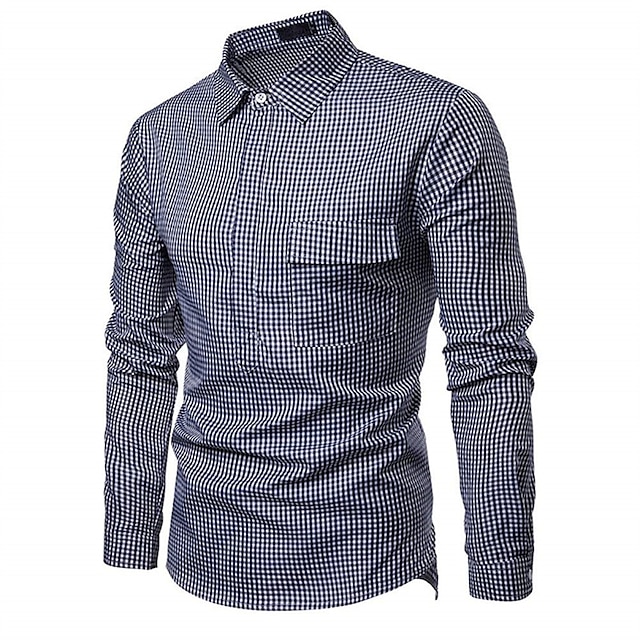 Mens Clothing Mens Shirts | Mens Shirt Plaid Turndown Street Casual Button-Down Long Sleeve Tops Casual Fashion Breathable Comfo