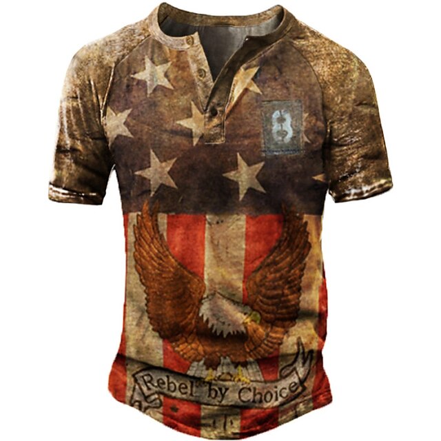 Mens Clothing Mens Tees & Tank Tops | Mens Henley Shirt Tee T shirt Tee 3D Print Graphic Eagle National Flag Plus Size Henley Da