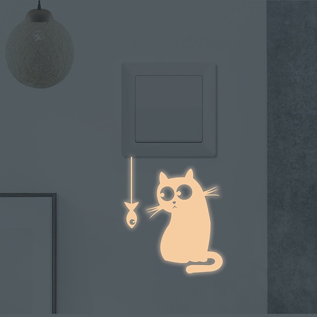 Home & Garden Home Decor | Light Switch Stickers Cartoon Little Fish kitty Blue Green Pink Luminous Wall Stickers Switch Wall De