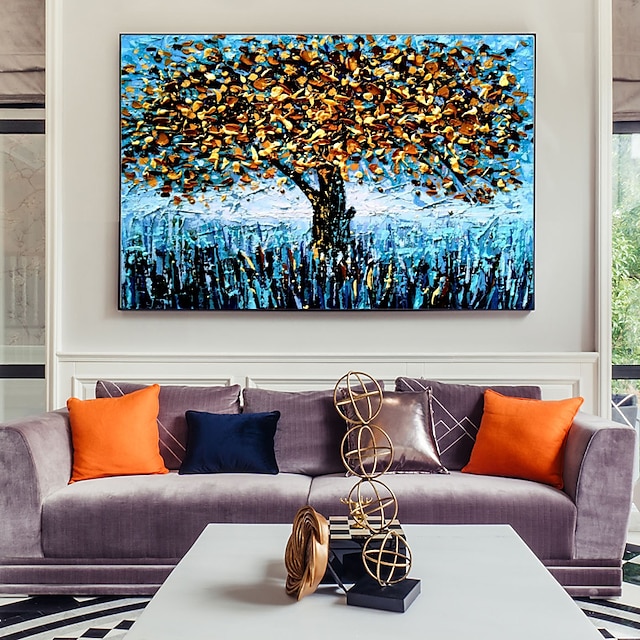 Home & Garden Wall Art | Oil Painting Hand Painted Horizontal Abstract Floral / Botanical Modern Stretched Canvas - NU40298