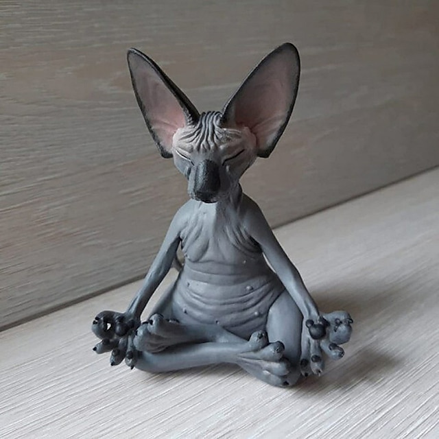  New Cat Figurine Sphynx Meditation Statue Yoga Animal Cat Meditate Art Sculpture Micro Decoration Garden Home Office Ornament