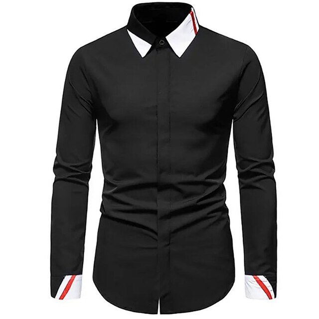 Mens Clothing Mens Shirts | Mens Shirt Color Block Turndown Street Casual Button-Down Long Sleeve Tops Casual Fashion Comfortabl