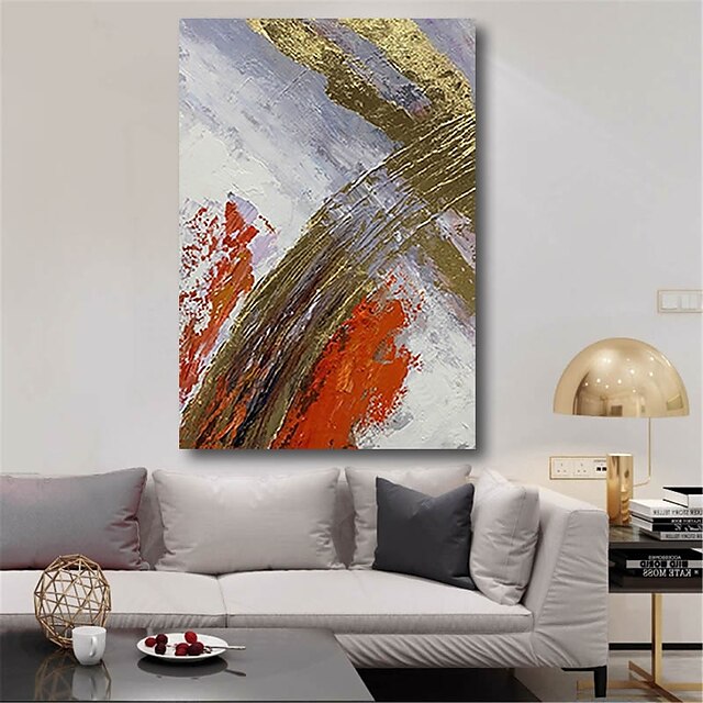 Home & Garden Wall Art | Oil Painting Handmade Hand Painted Wall Art Abstract Modern Golden Grey Orange Heavy Oils Home Decorati