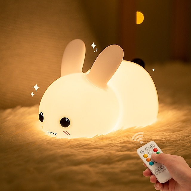  導かれたウサギの夜の光かわいいシリコーンタッチリモート調光可能な動物の漫画常夜灯充電可能な子供のコンパニオン睡眠ライト赤ちゃんのベッドサイド寝室のおもちゃギフトデスクランプ