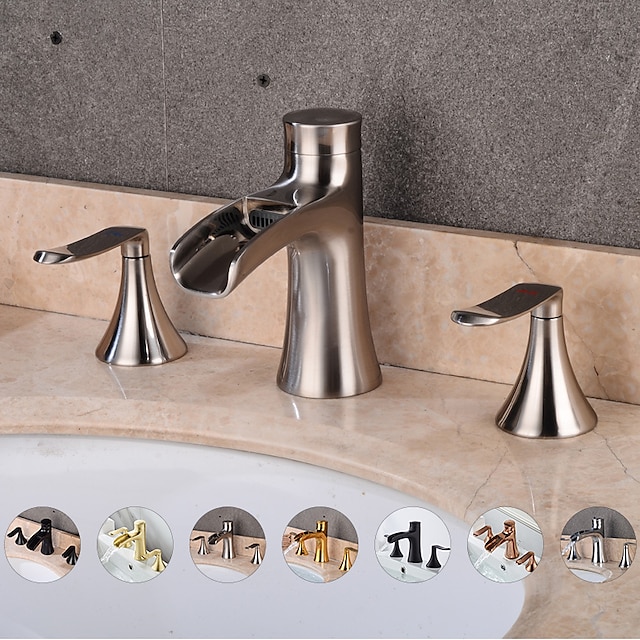 1PC Bathroom Sink Faucet Vanity Basin Mixer Tap  Nickel Waterfall With Drain 