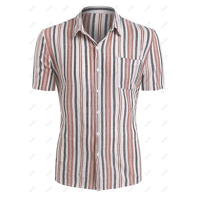 Mens Clothing Mens Shirts | Mens Shirt Hot Stamping Striped Graphic Turndown Street Casual Button-Down Print Short Sleeve Tops C