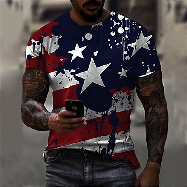 Mens Clothing Mens Tees & Tank Tops | Mens Unisex T shirt 3D Print Graphic Prints Star National Flag Crew Neck Street Daily Prin