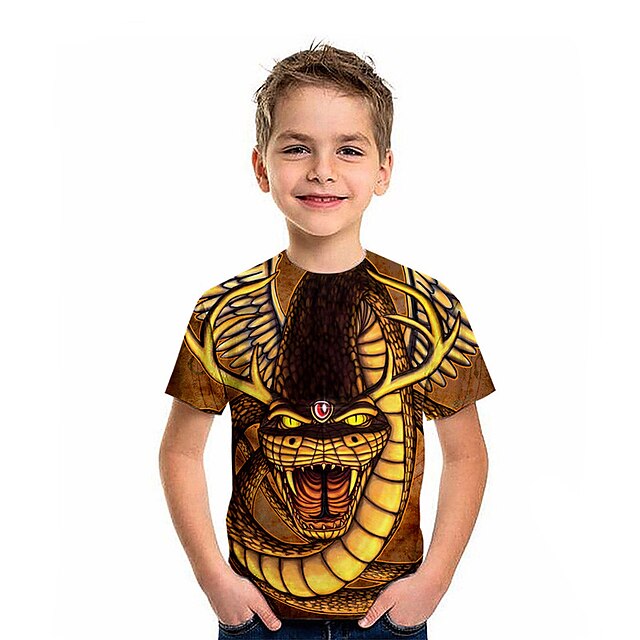 Baby & Kids Boys Clothing | Kids Boys T shirt Short Sleeve 3D Print Animal Crewneck Yellow Children Tops Spring Summer Active Fa