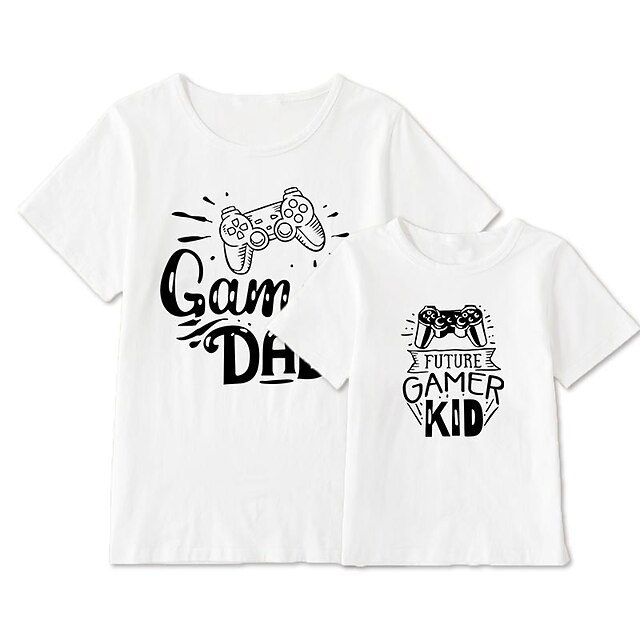 Baby & Kids Matching Outfits | Dad and Son T shirt Tops Letter Daily Print White Gray Red Short Sleeve Basic Matching Outfits - 