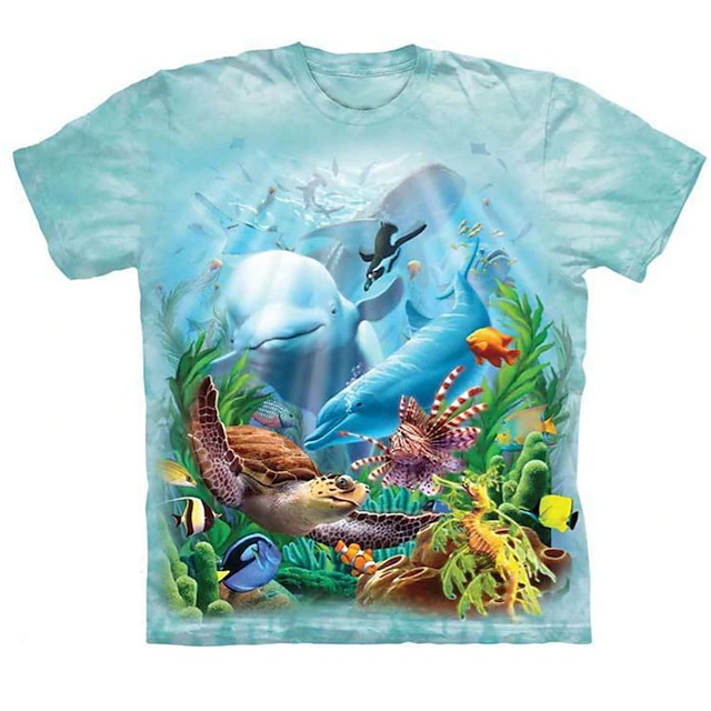 Baby & Kids Boys Clothing | Kids Boys T shirt Short Sleeve 3D Print Animal Crewneck Blue Children Tops Spring Summer Active Fash