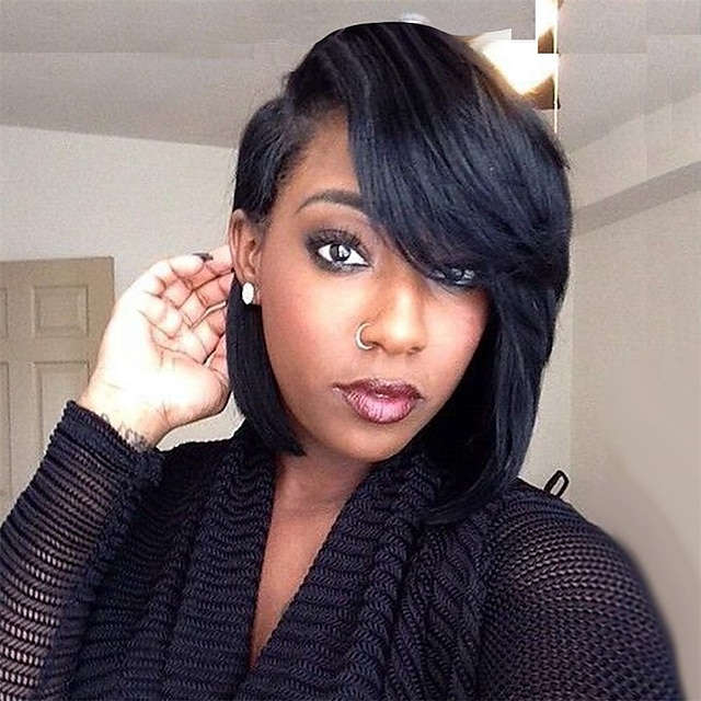 Short Cut Bob Synthetic Wigs for Heat Resistant Costume African American Side Bangs Black Full Wigs Look Real 9113274 2023 – $22.99